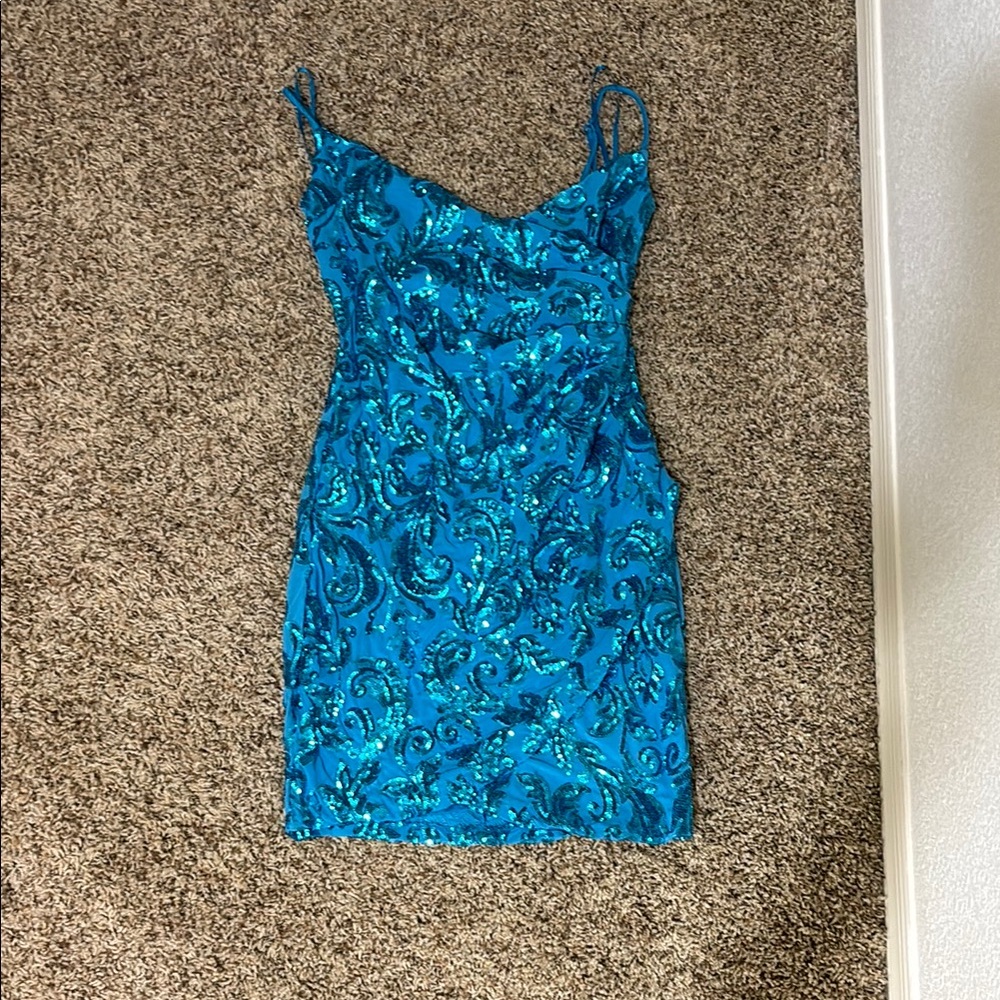 Windsor Blue/Teal Sparkly Homecoming Dress